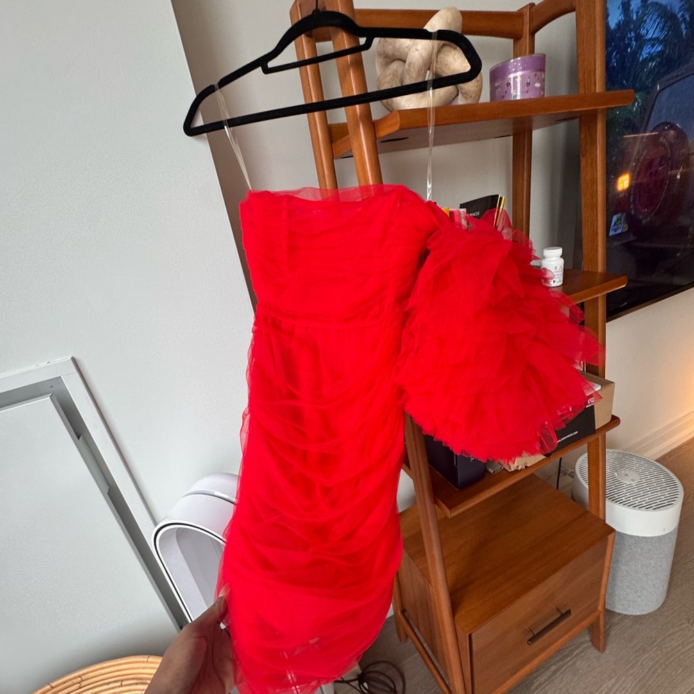COPY - HOUSE OF CB - Vibrant Red One-Shoulder Dress
